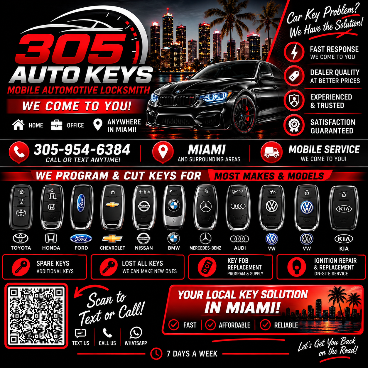 🔑 305 AUTO KEYS — Mobile Automotive Locksmith in Miami!